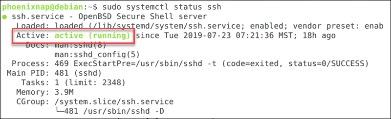 This image confirms that the SSH service is active and running
