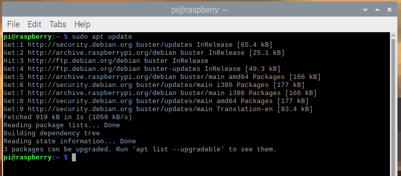 sudo apt get update for raspbarry