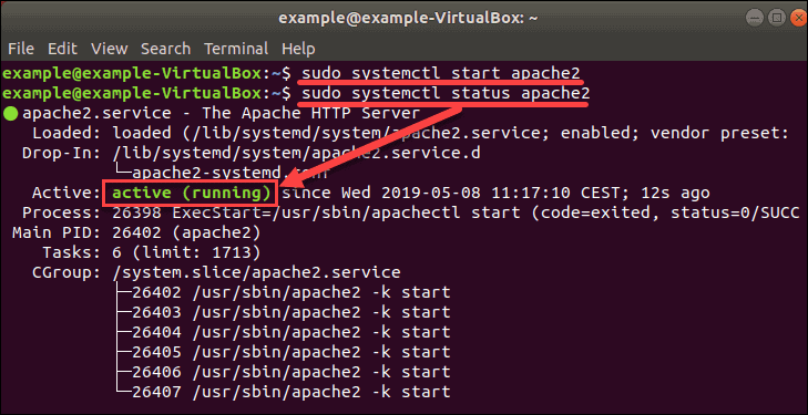 example that a service is active and running in Linux
