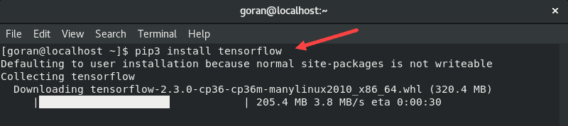 TensorFlow installation and downloading process in CentOS