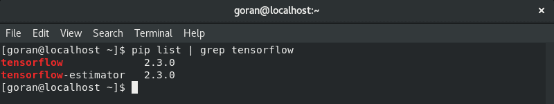 Show tensorflow version using pip and grep command