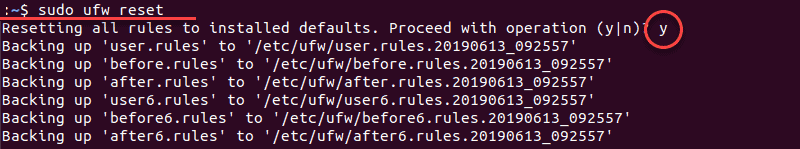 mengatur ulang aturan firewall dengan perintah sudo