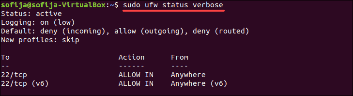 check ufw status and rules on ubuntu
