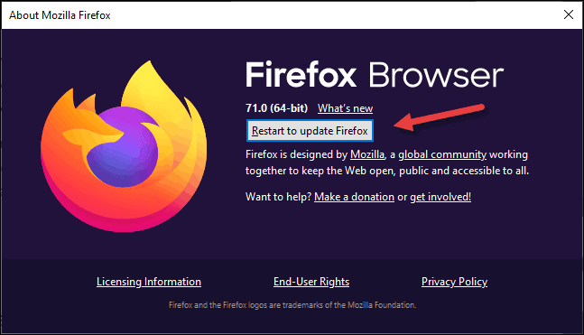 Updating Firefox through About section in order to fix ERR_SSL_VERSION_OR_CIPHER_MISMATCH error.