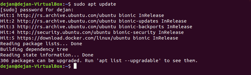 Updating package list in Ubuntu.