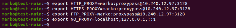 Using export command to set up temporary proxy