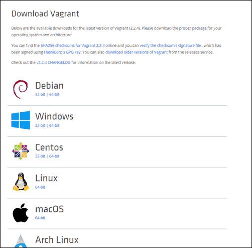 vagrant download page