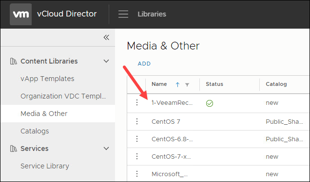 View the uploaded media in vCloud Director