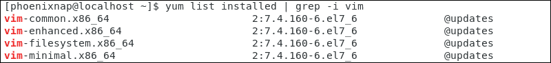 A list of installed Vim versions.