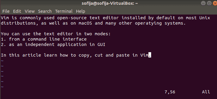 example of a Vim text editor in normal mode
