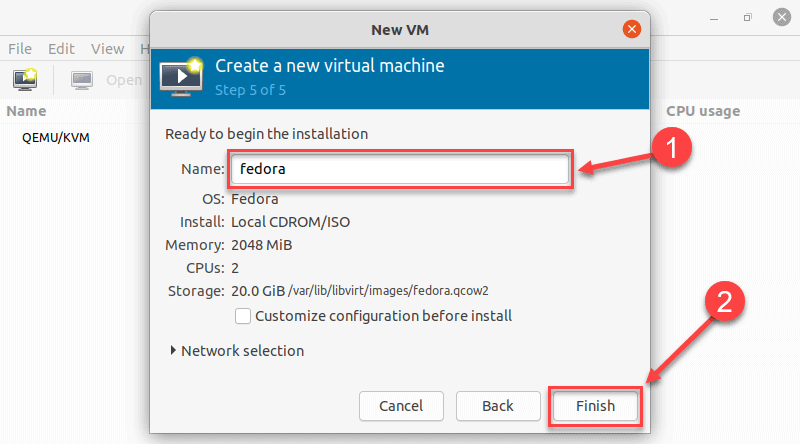 Naming the VM in virt manager on Ubuntu 20.04