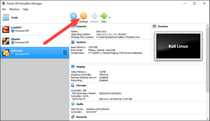 virtual machine settings