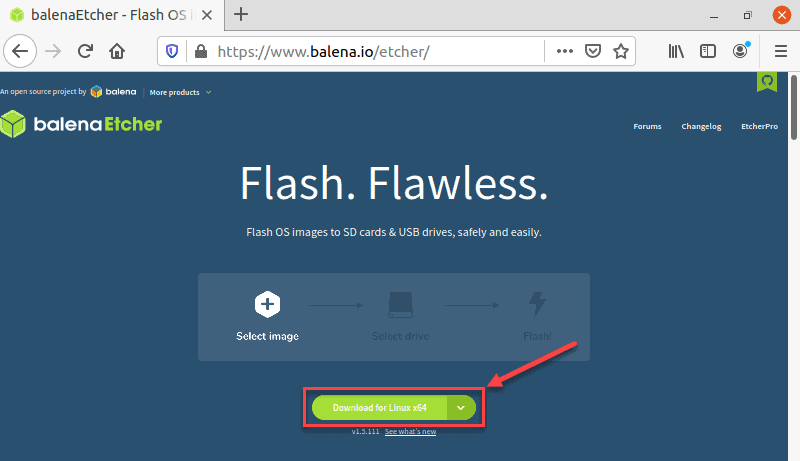 Downloading Etcher from balena's website