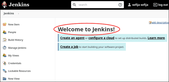 Jenkins dashboard welcome screen