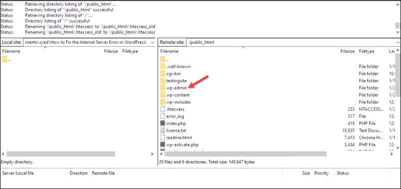 Uploading the php.ini file to the wp-admin folder in WordPress.