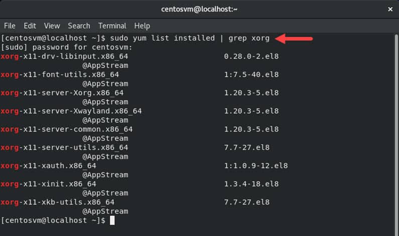 centos list installed packages