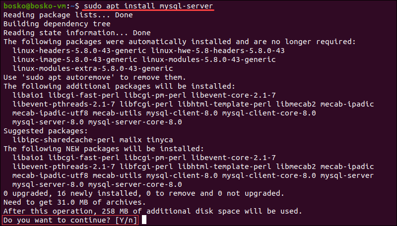 commands to install mysql in ubuntu