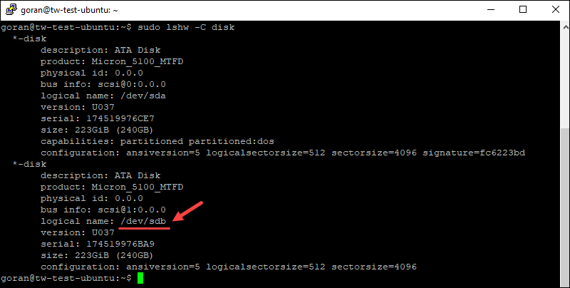 Checking drive path using the lshw command