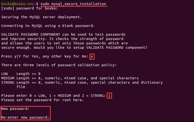 Secure MySQL server perustamalla todennussalasana.