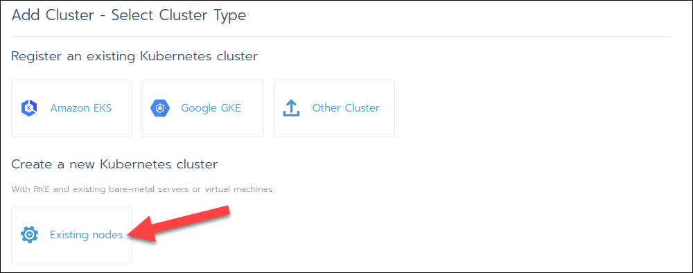 Creating a new Kubernetes cluster in the Add Cluster dialogue in Rancher