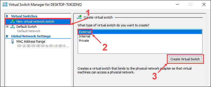 Create an external virtual switch