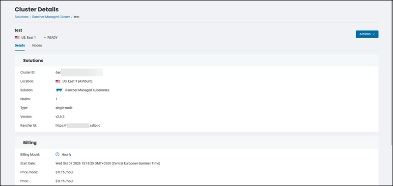 Cluster details page.