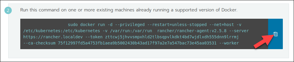 The node run command in Rancher