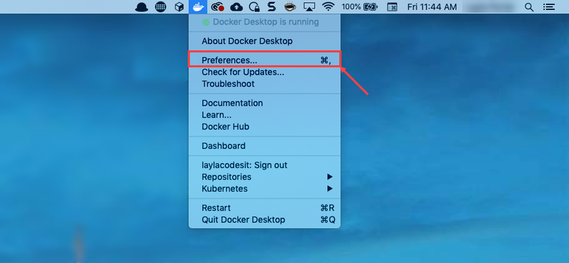 Select Preferences from the Docker drop-down menu