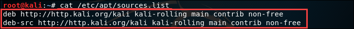 Display the source list files for Kali Linux.