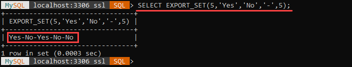 An example of the EXPORT_SET string function.
