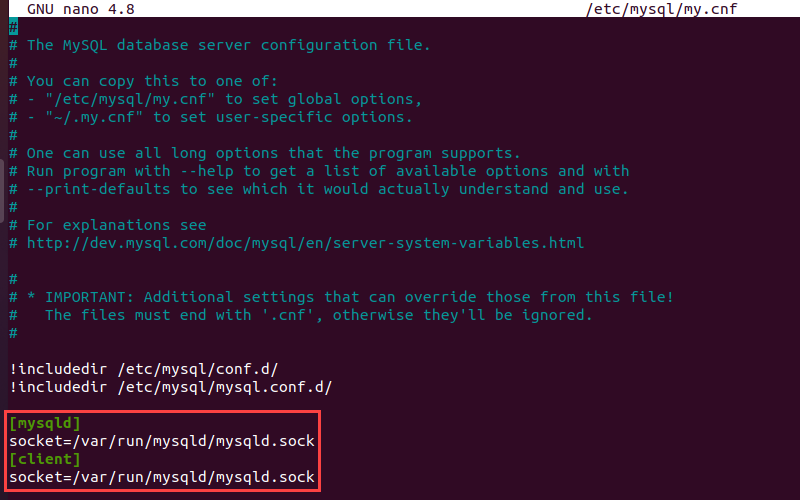 Edit the MySQL configuration file