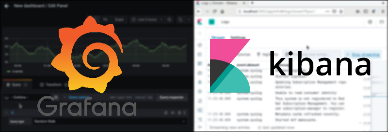 Grafana and Kibana monitoring tools interface comparison for CI/CD Security 