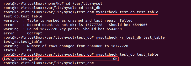 Repairing a MySQL table with mysqlcheck