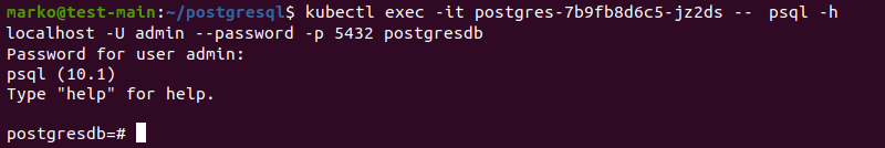 Accessing the psql PostgreSQL client using kubectl exec