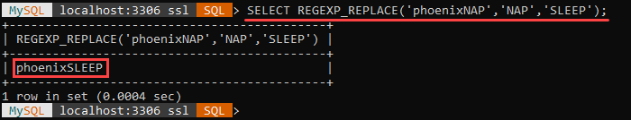 An example of the REGEXP_REPLACE string function.