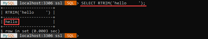 An example of the RTRIM string function.