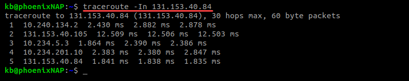 Output of traceroute -In