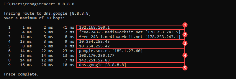 Split traceroute rows