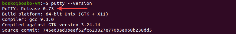 Check PuTTY version in Ubuntu.