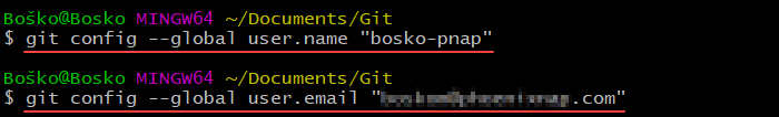 Configuring Git via Git Bash.