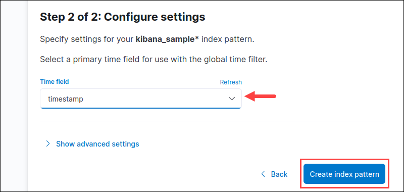 Configuring time field for index pattern