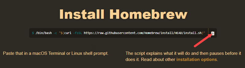 Copying the install command for Homebrew on MacOS