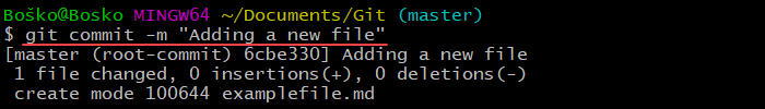 Creating a commit in Git using Git Bash.