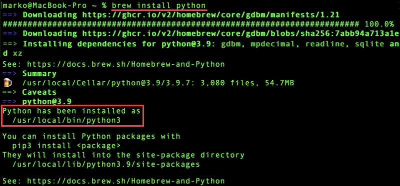 brew install python on mac