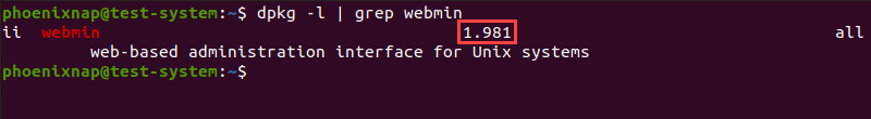 Check Webmin version to confirm installation
