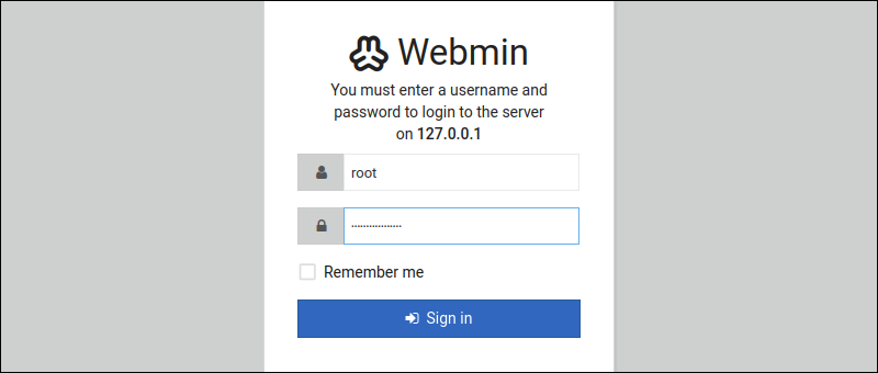 Logging into Webmin online dashboard