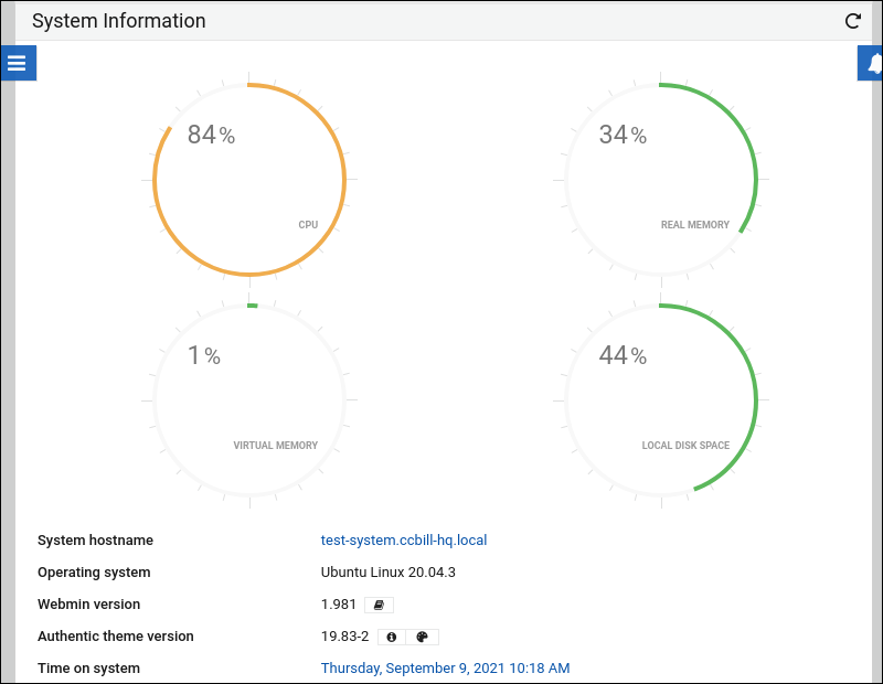 An example of a Webmin dashboard