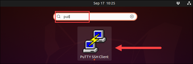 Run PuTTY from the Application menu.