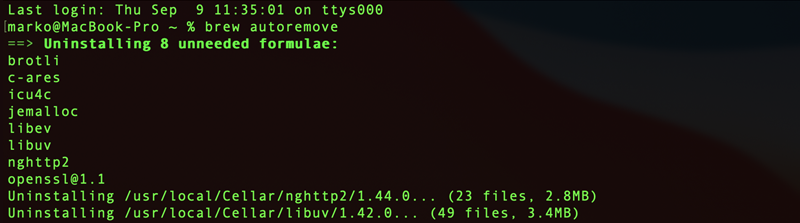 Removing the unused dependencies with Homebrew on MacOS