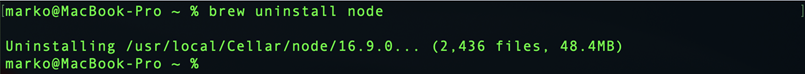 Uninstalling the Node.js and NPM installation with Homebrew on MacOS